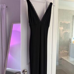 Fashion Nova Black Lace-Trim Maxi Slip Dress